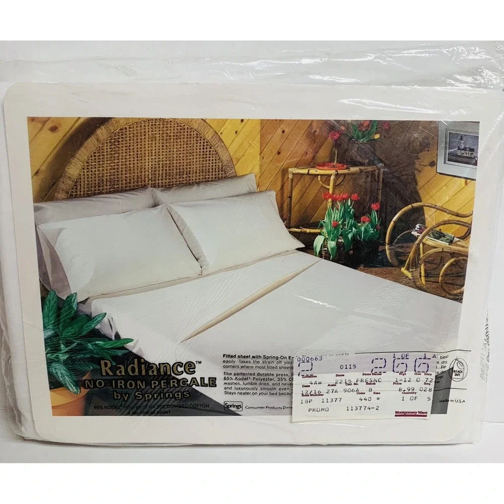 Vintage Radiance by Springs No Iron Percale Full Flat Sheet White Made USA NOS